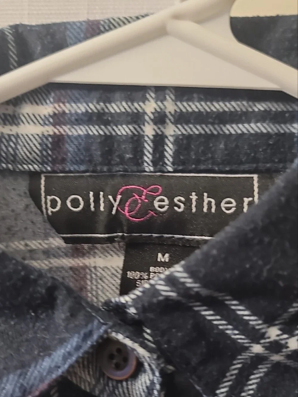 Polly & Esther Navy, White and Light Blue Plaid Button-Up Shirt - Picture 3 of 7